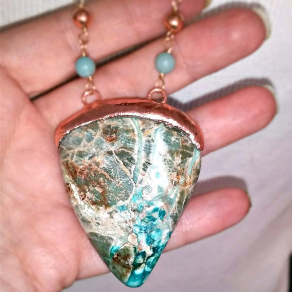 Large New Mexico Turquoise on 30 Amazonite Chain